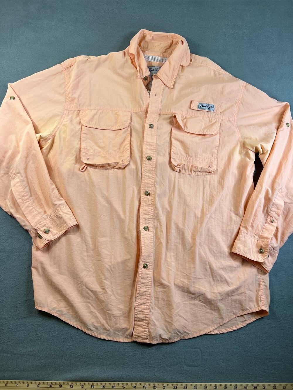 Bimini Bay Fishing Shirt Mens XL Peach Long Sleeve Vented Performance Pockets